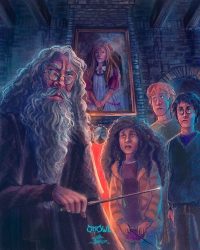 The trio arrive in Hogsmeade and meet Aberforth The trio arrive in Hogsmeade and meet Aberforth